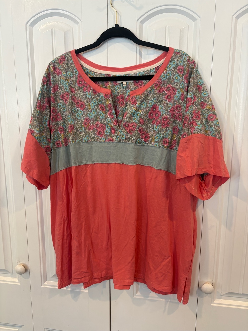 Cotton bleu coral floral top size 2X